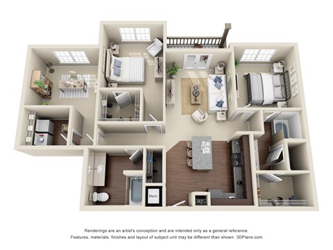 Floor plan for 2 beds, 2 baths, 1333 sqft